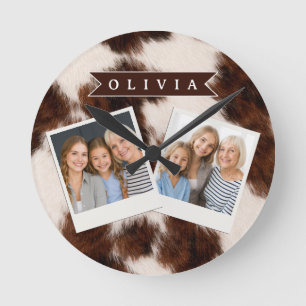 Personalized Cow Print Cowgirl Western Style Gift Round Clock