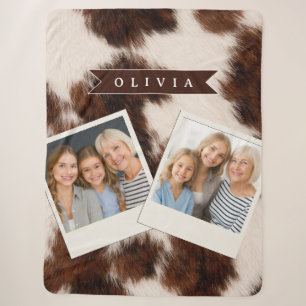 Personalized Cow Print Cowgirl Western Style Gift Sherpa Blanket