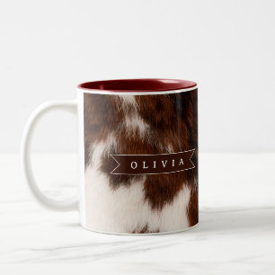 Personalized Cow Print Cowgirl Western Style Gift Two-Tone Coffee Mug