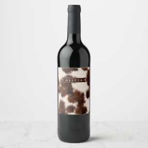 Personalized Cow Print Cowgirl Western Style Gift Wine Label