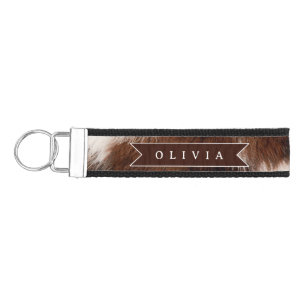Personalized Cow Print Cowgirl Western Style Gift Wrist Keychain
