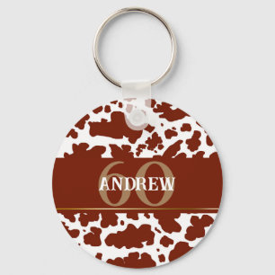 Personalized Cow Spots Print Farmer Birthday Keychain
