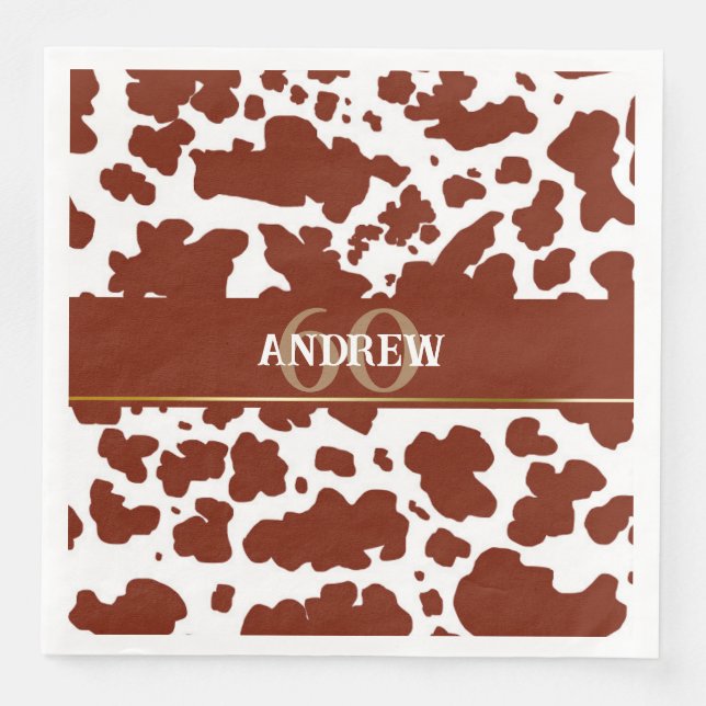 Personalized Cow Spots Print Farmer Birthday Paper Dinner Napkins (Front)