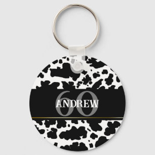 Personalized Cow Spots Print Farmer Cowboy Keychain