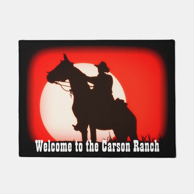 Personalized Cowboy and Horse at Sunset Doormat (Front)