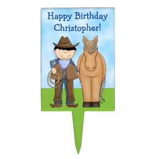 Personalized Cowboy and Horse Birthday Cake Topper