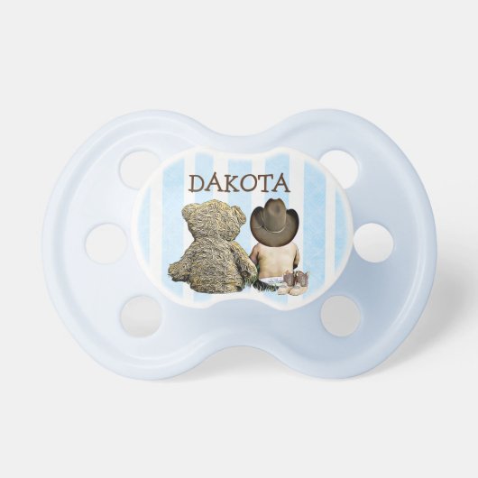 Personalized Cowboy and Teddy Bear Baby Pacifier (Front)