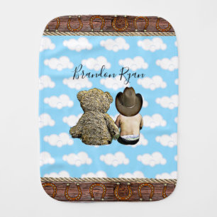 Personalized Cowboy Baby Boy and Teddy Bear   Burp Cloth