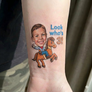 Personalized Cowboy Birthday Custom Photo & Age Temporary Tattoos