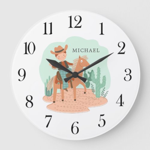 Personalized Cowboy Boys Nursery Large Clock