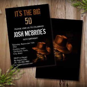 Personalized Cowboy Hat Boots 50th Birthday Invitation