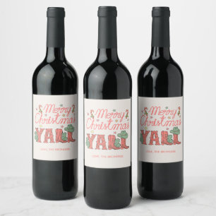 Personalized Cowboy Merry Christmas Wine Labels