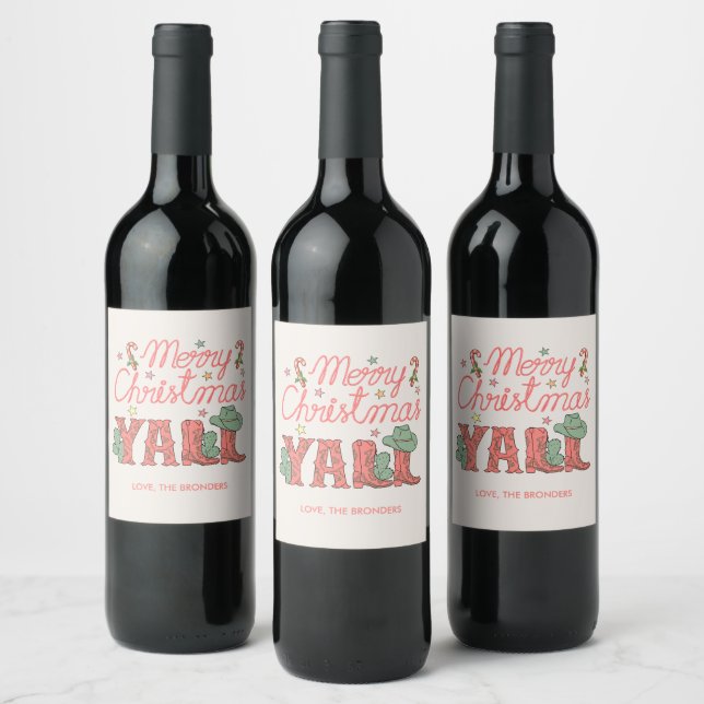 Personalized Cowboy Merry Christmas Wine Labels (Bottles)