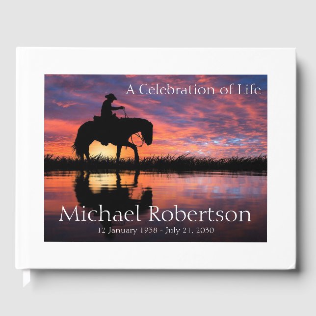 Personalized Cowboy on Horse Celebration of Life Guest Book (Front)