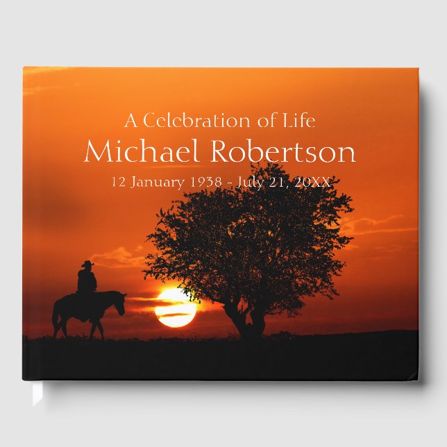 Personalized Cowboy on Horse Celebration of Life Guest Book (Front)