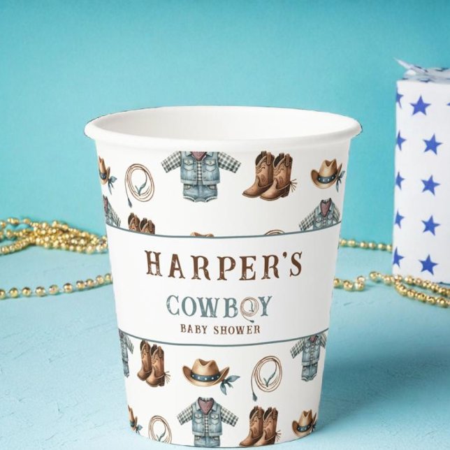 Personalized Cowboy Pattern Baby Shower Paper Cups (Creator Uploaded)