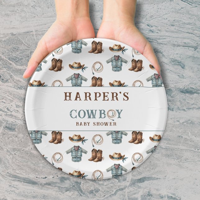 Personalized Cowboy Pattern Baby Shower Paper Plates (Creator Uploaded)
