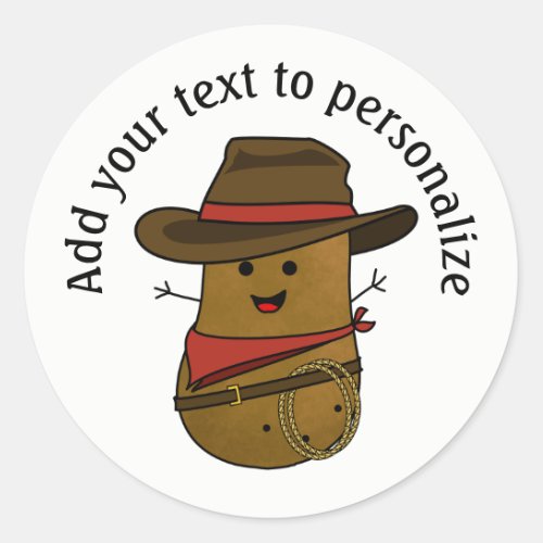 Personalized Cowboy Potato Classic Round Sticker