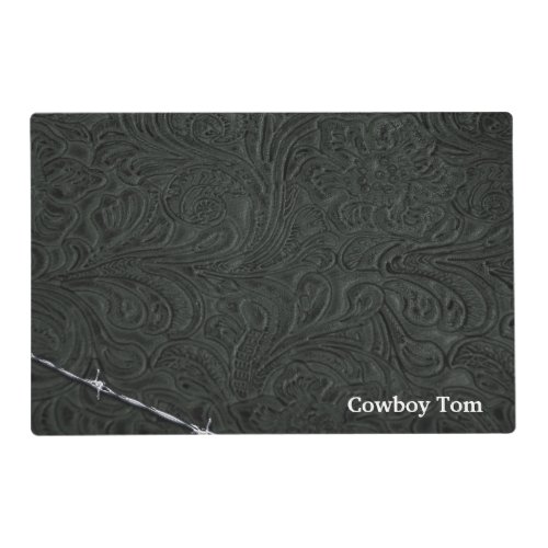 Personalized Cowboy Rustic Black Leather Look Placemat