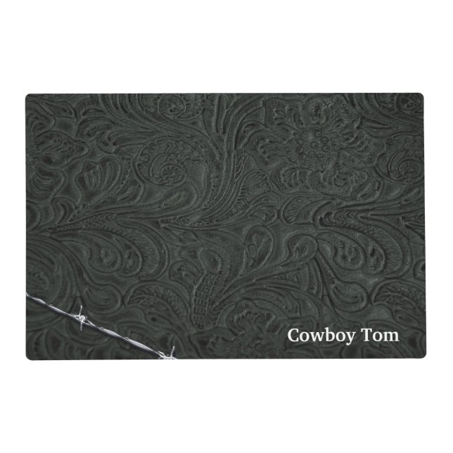 Personalized Cowboy Rustic Black Leather Look Placemat (Back)