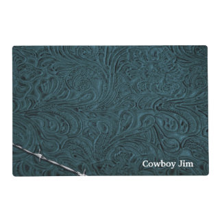 Personalized Cowboy Rustic Blue Leather Look Placemat