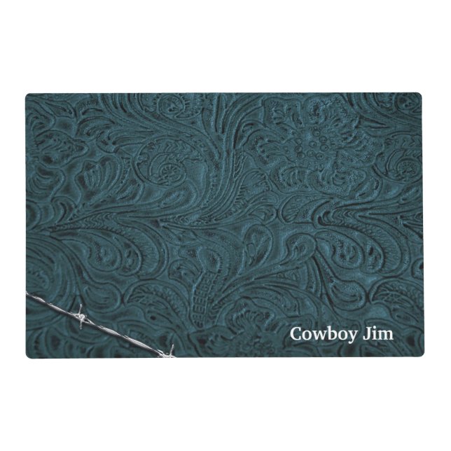Personalized Cowboy Rustic Blue Leather Look Placemat (Back)