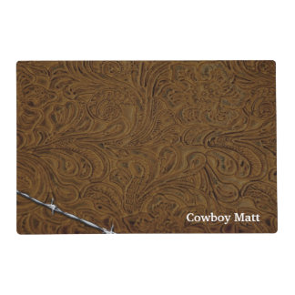 Personalized Cowboy Rustic Leather Look Placemat