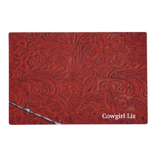 Personalized Cowboy Rustic Red Leather Look Placemat