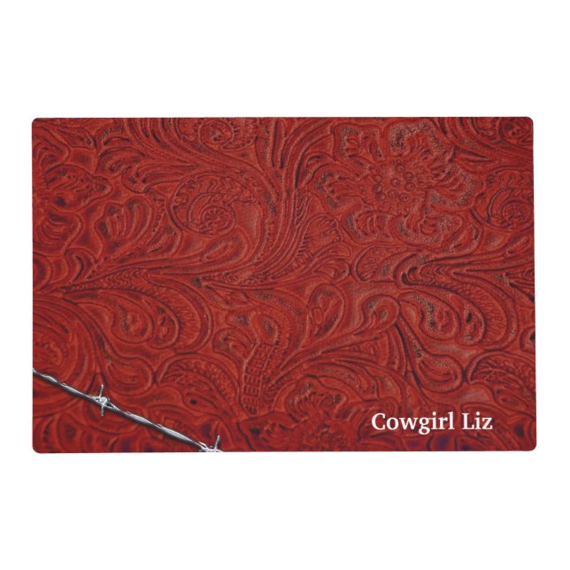 Personalized Cowboy Rustic Red Leather Look Placemat (Back)