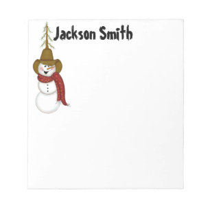 Personalized Cowboy Snowman Christmas Notepad