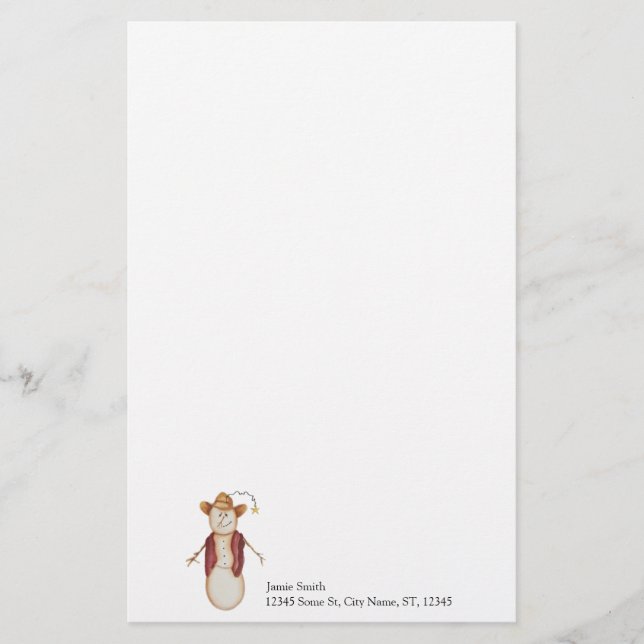 Personalized Cowboy Snowman Christmas Stationery (Front)