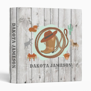 Personalized Cowboy Theme Barn Wood 3 Ring Binder