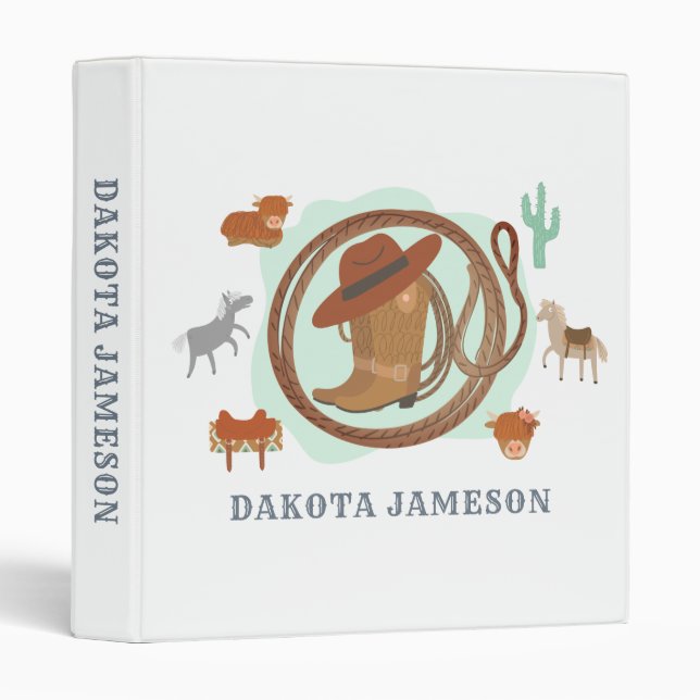 Personalized Cowboy Theme Boy's   3 Ring Binder (Front/Spine)