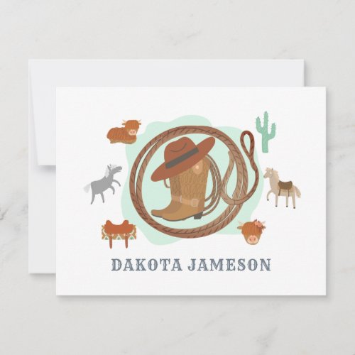 Personalized Cowboy Theme Boys  Note Card