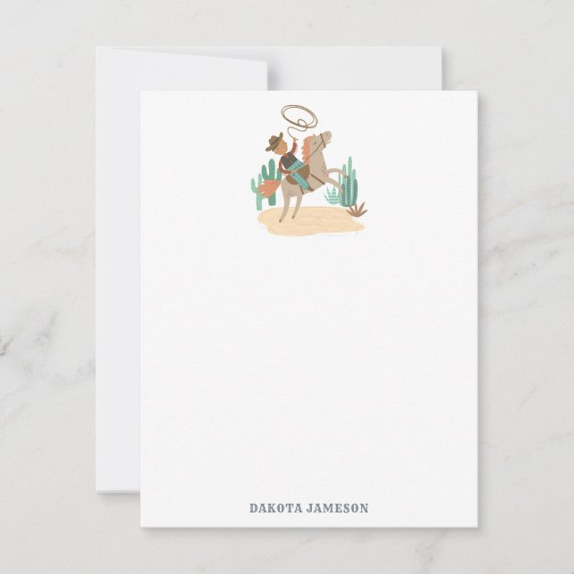 Personalized Cowboy Theme Note Card (Front)
