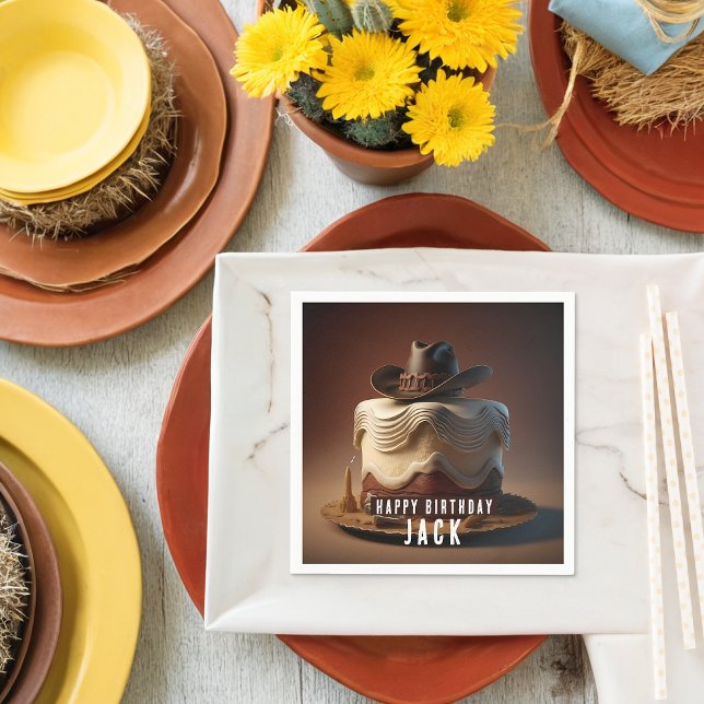 Personalized Cowboy-Themed Birthday Paper Napkins (Creator Uploaded)