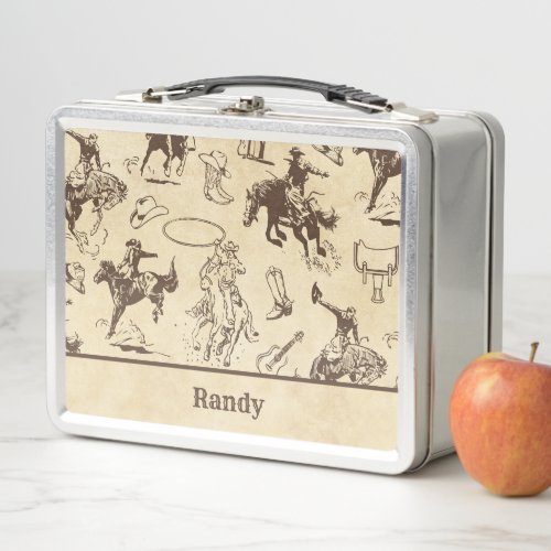 Personalized Cowboy Western Rodeo Horses Metal Lunch Box