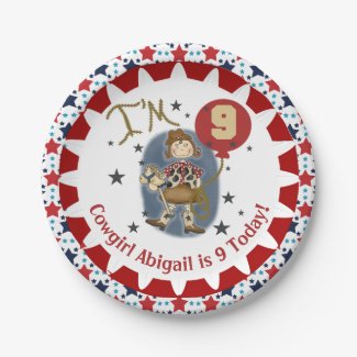 Personalized Cowgirl 9th Birthday Paper Plates 7 Inch Paper Plate