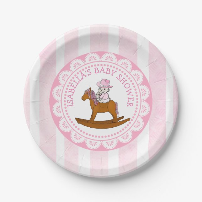 Personalized Cowgirl Baby Shower Paper Cake Plates (Front)