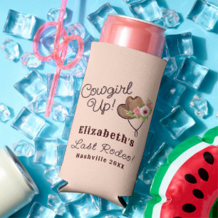 Personalized Cowgirl Bachelorette Last Rodeo Pink Seltzer Can Cooler