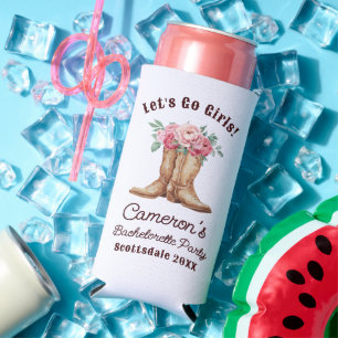 Personalized Cowgirl Boots and Floral Bachelorette Seltzer Can Cooler