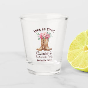 Personalized Cowgirl Boots and Floral Bachelorette Shot Glass