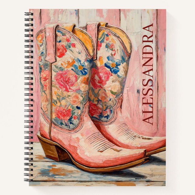 Personalized Cowgirl Boots Pink Western Notebook (Front)