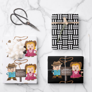 Personalized Cowgirl & Cowboy Wrapping Paper Sheets
