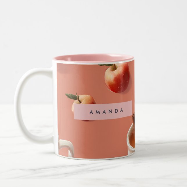 Personalized Cozy Apple Cider Pattern Two-Tone Coffee Mug (Left)