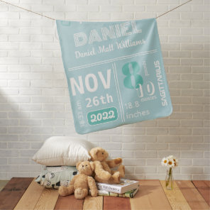 Personalized Cozy Baby Blue Birth Announcement Blanket