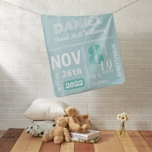 Personalized Cozy Baby Blue Birth Announcement Blanket