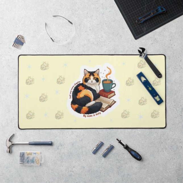 Personalized Cozy Calico Cat Large Desk Mat (Workstation)