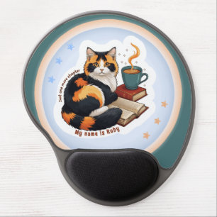 Personalized Cozy Calico Cat Teal Gel Mouse Pad