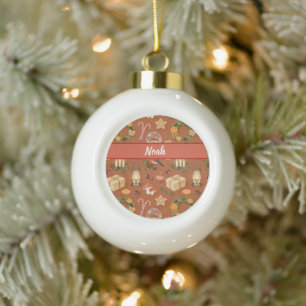 Personalized Cozy Christmas Name Ceramic Ball Orna Ornament